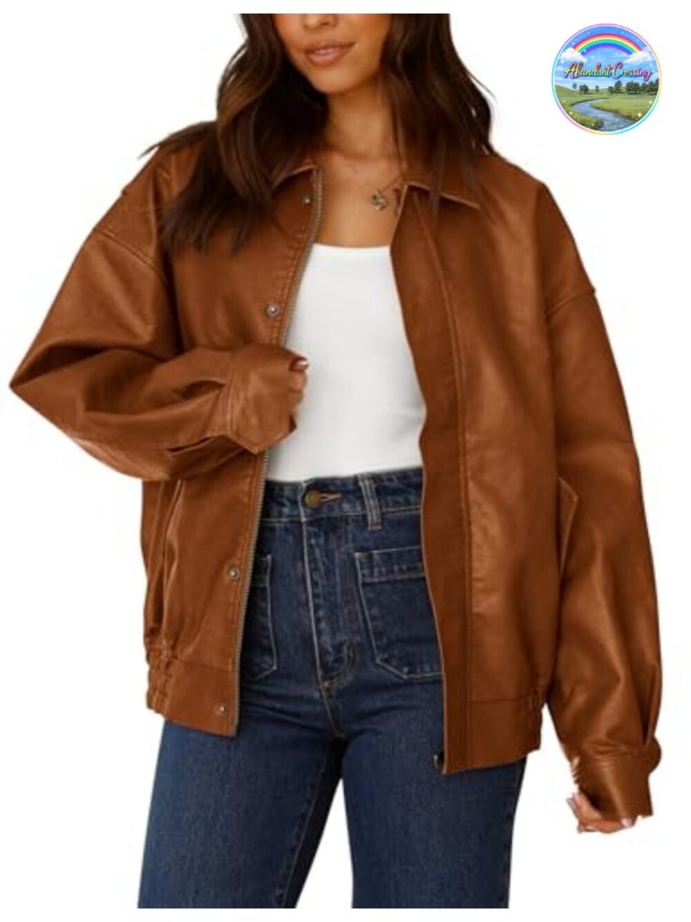 Faux Leather Moto Jacket Women Oversized Zip Up Biker Coat Long Sleeve